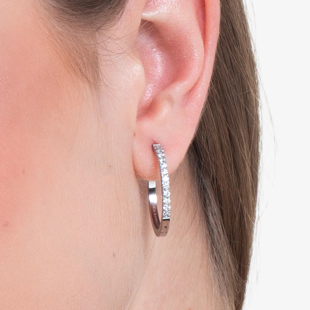 Mono orecchino donna in acciaio con cristalli bianchi - Luca Barra