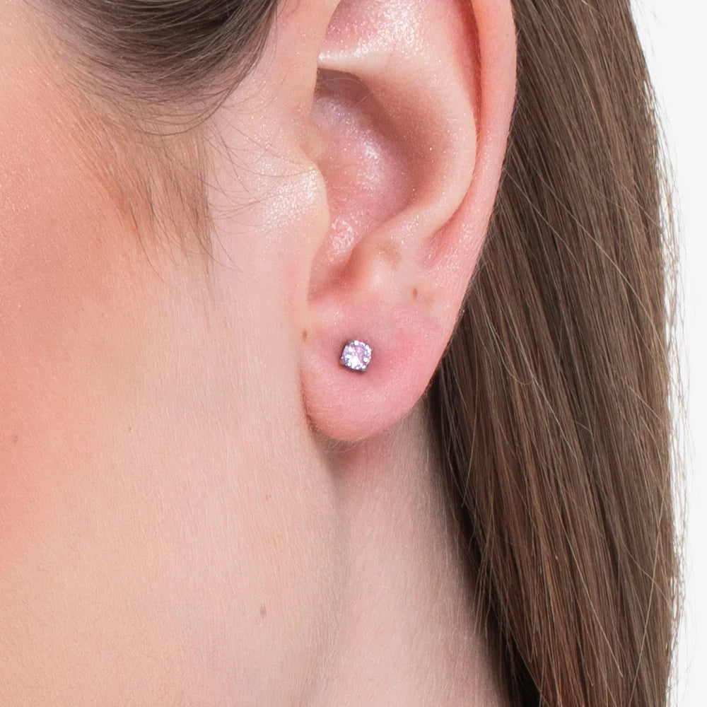 Mono orecchino punto luce donna in acciaio con zircone rosa - Luca Barra
