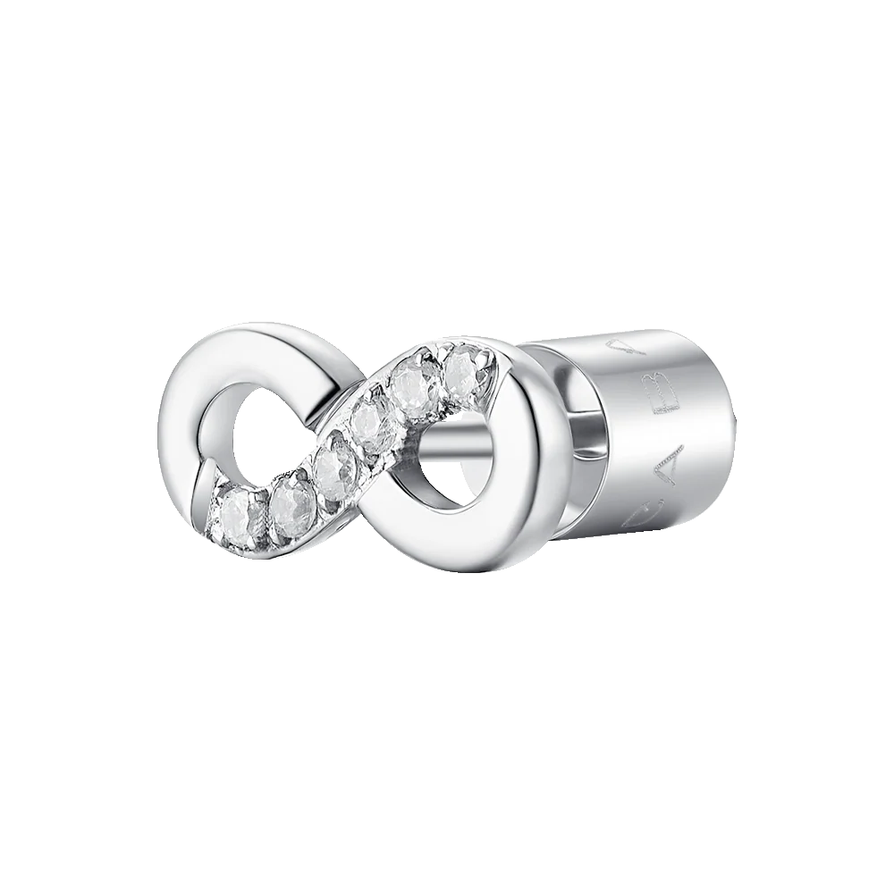 Mono orecchino donna in acciaio con infinito con punti luce zircone bianco - Luca Barra