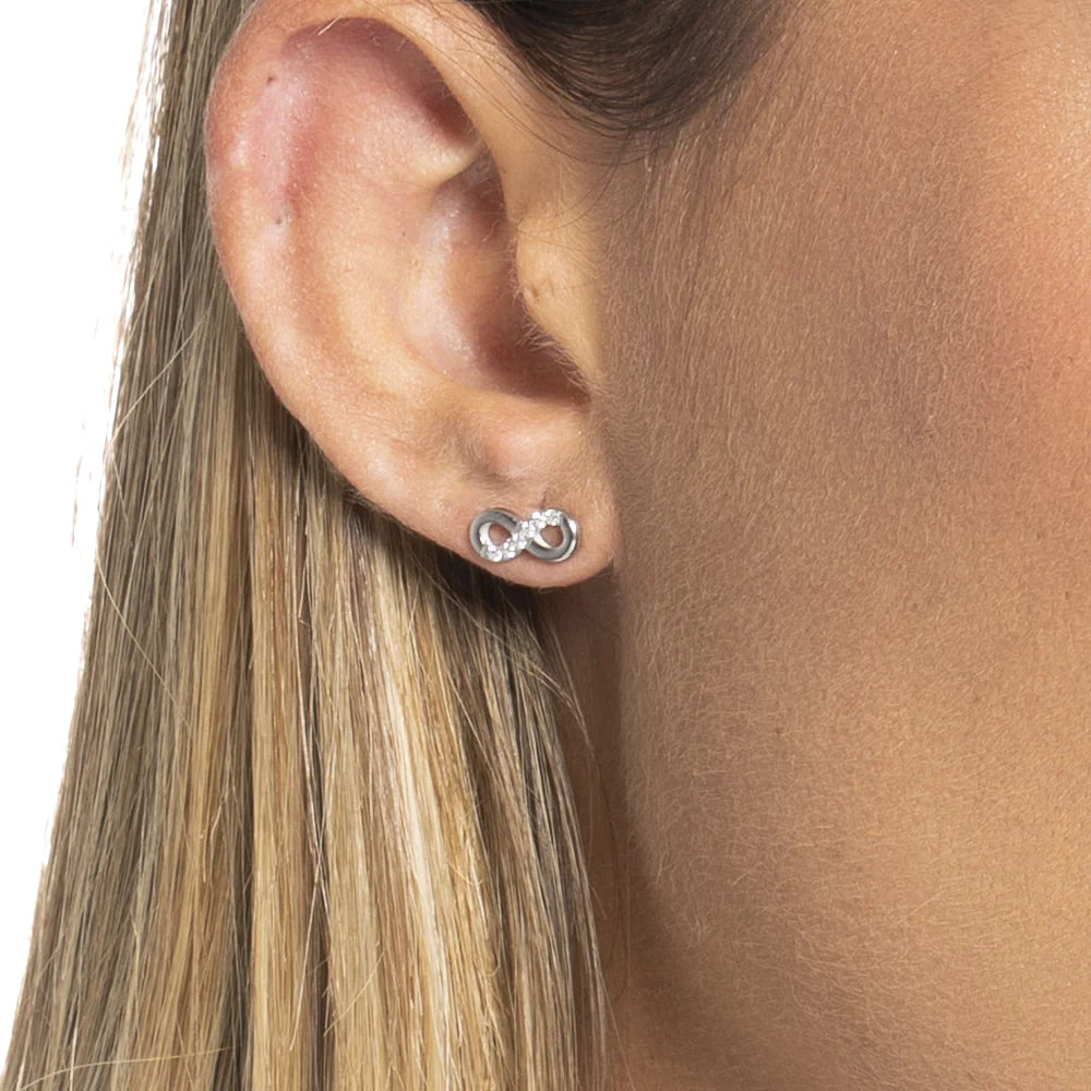 Mono orecchino donna in acciaio con infinito con punti luce zircone bianco - Luca Barra