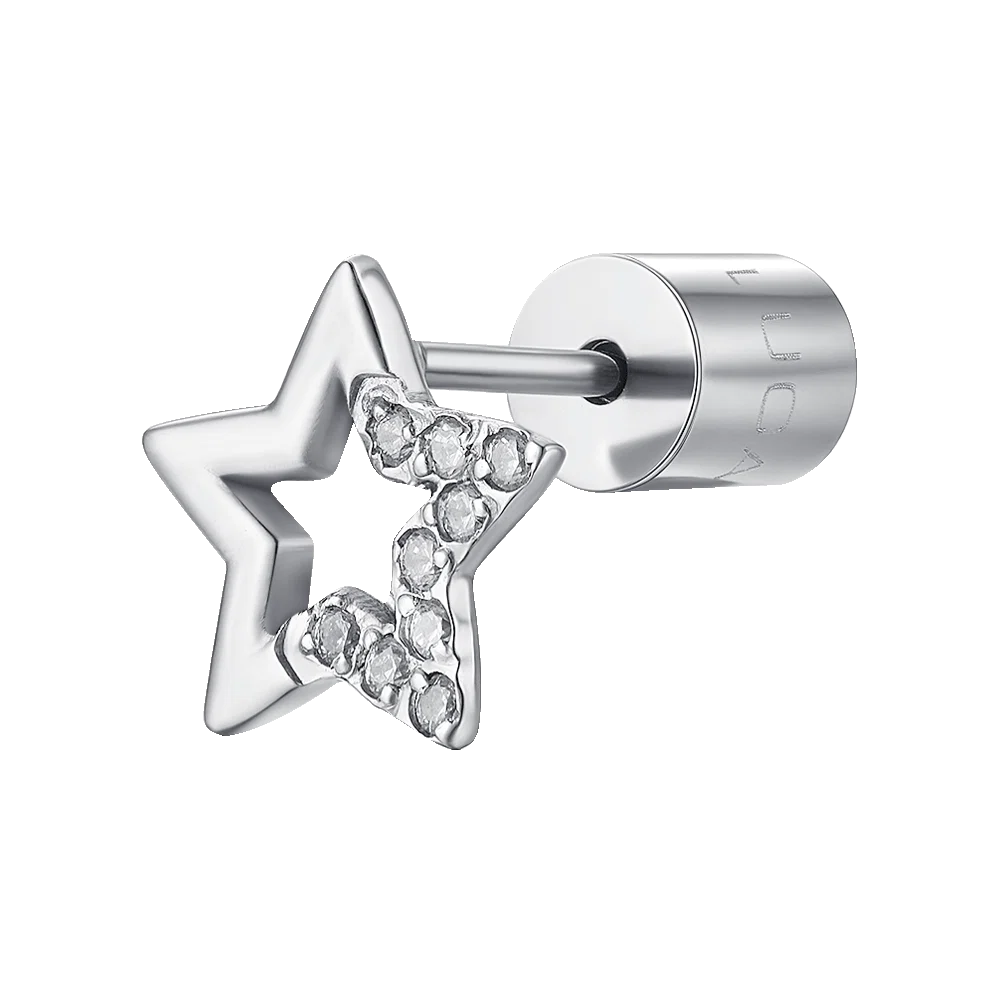 Mono orecchino donna in acciaio con stella con punti luce zircone bianco - Luca Barra