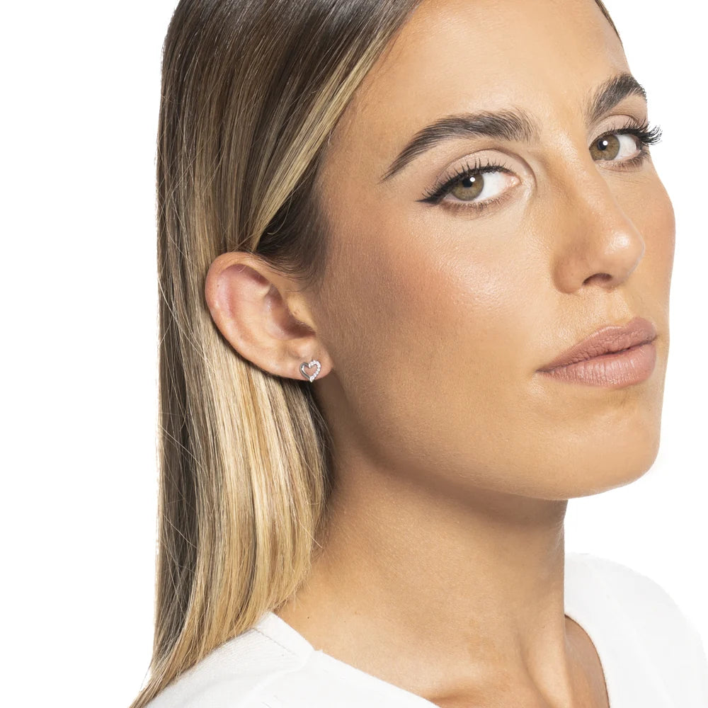 Mono orecchino donna in acciaio con cuore con zirconi bianchi - Luca Barra
