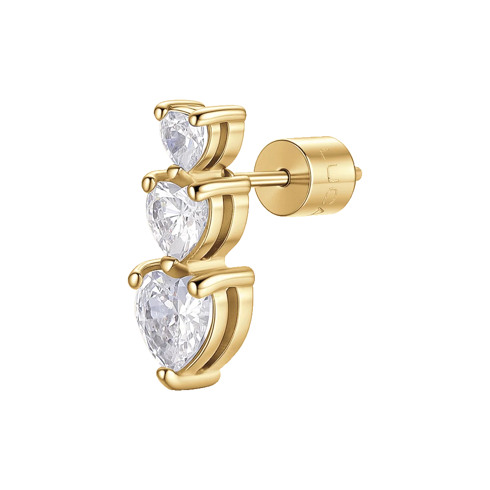 Mono orecchino donna in acciaio colore oro con cuori con zirconi bianchi - Luca Barra