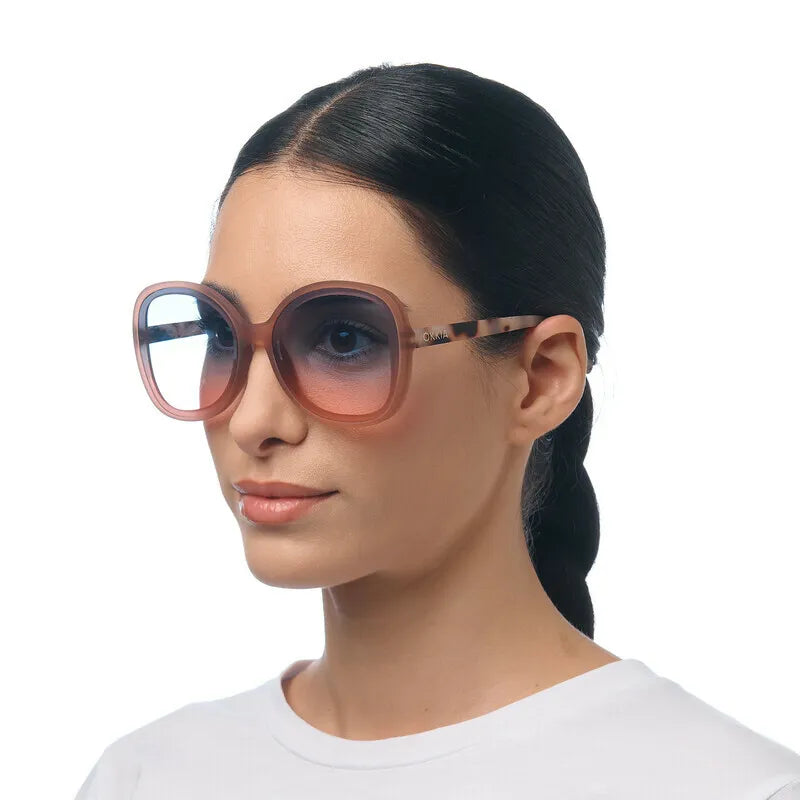 Occhiali da sole Butterfly verdi e Pink Havana con lenti blu e rosa - Più Forty