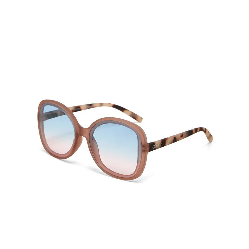 Occhiali da sole Butterfly verdi e Pink Havana con lenti blu e rosa - Più Forty