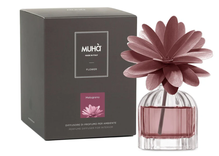 Profumatore per ambienti Flower Diffuser, Fragranza Melograno, Diffusore Ambiente con Fiore in Legno di Betulla in vari formati Muha