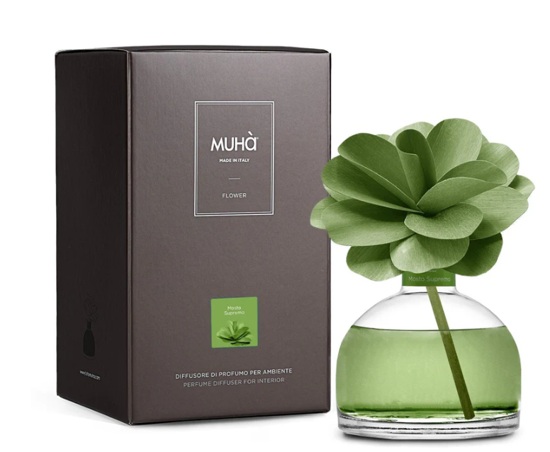 Profumatore per ambiente Camelia Diffuser, Fragranza Mosto Supremo, Diffusore Ambiente con Fiore in Legno di Betulla, Formati vari Muha