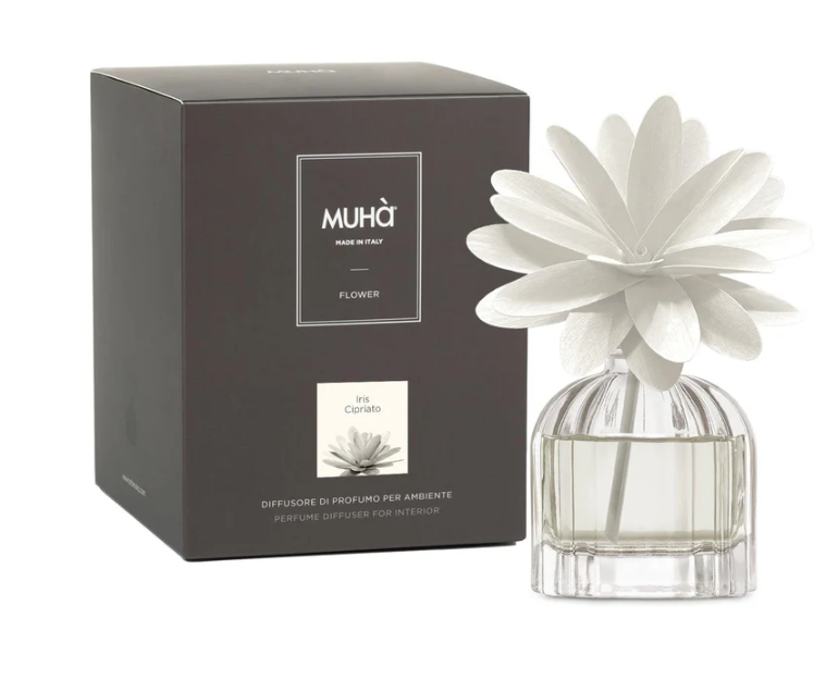 Profumatore per ambienti Flower Diffuser, Fragranza Iris Cipriato, Diffusore Ambiente con Fiore in Legno di Betulla, Formati vari Muha