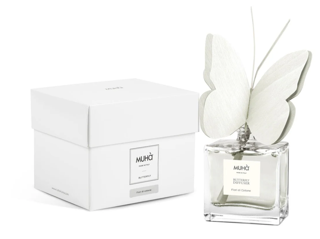 Profumatore per ambienti Butterfly Diffuser, Fragranza Fiori di Cotone Diffusore Ambiente con Farfalla in legno di Betulla, Formato da 50 ml Muha