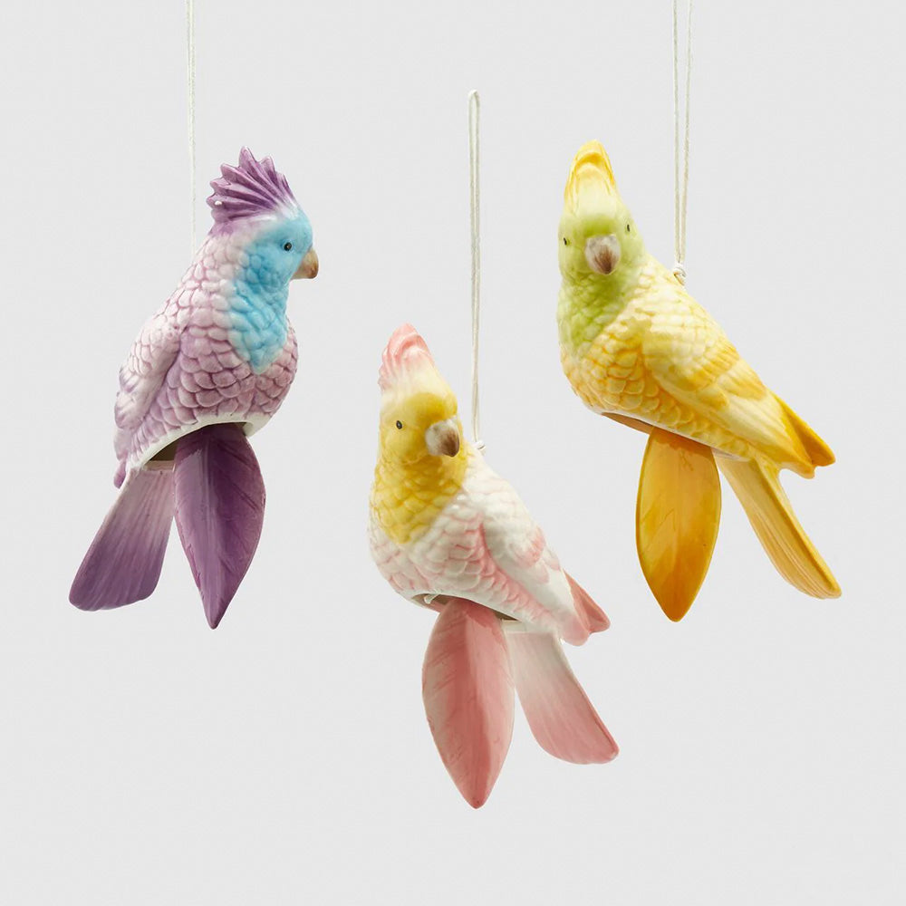 Decoro Pappagallo con Sonagli 3 Colori Assortiti H. 20cm - EDG