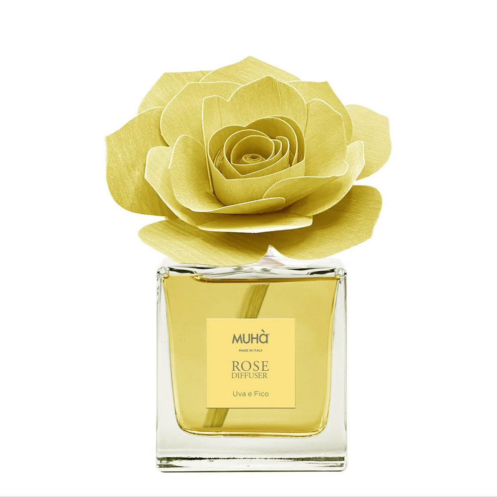Profumatore per ambienti Rosa Diffuser, Fragranza Uva e Fico, Diffusore Ambiente con Fiore in Legno di Betulla in vari formati Muhà