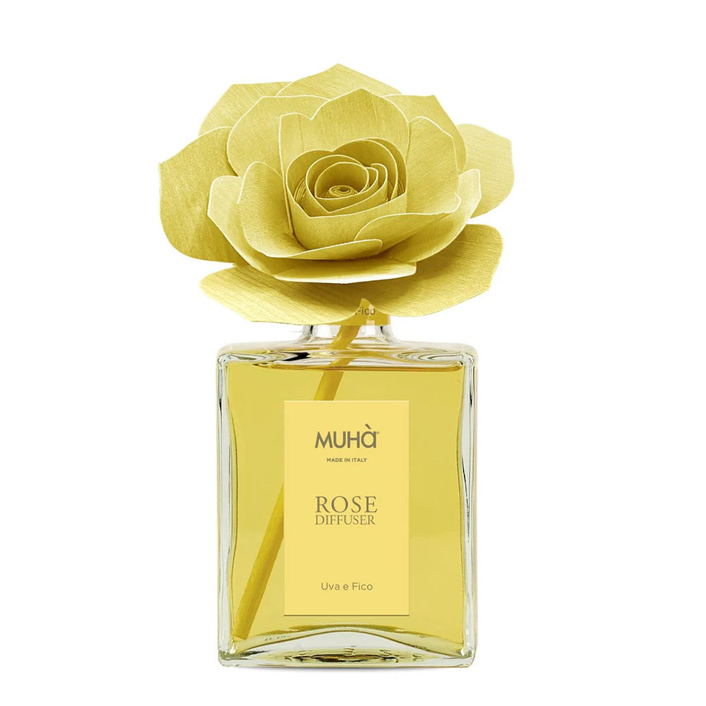 Profumatore per ambienti Rosa Diffuser, Fragranza Uva e Fico, Diffusore Ambiente con Fiore in Legno di Betulla in vari formati Muhà