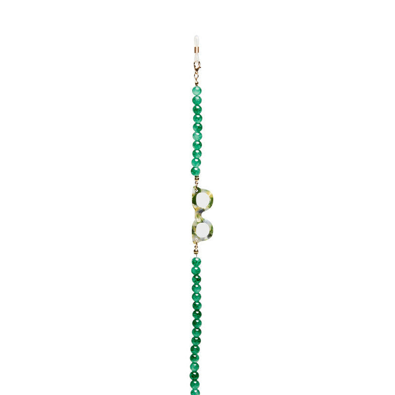 Collana bijoux per occhiali con palline in vetro Emerald - Più Forty