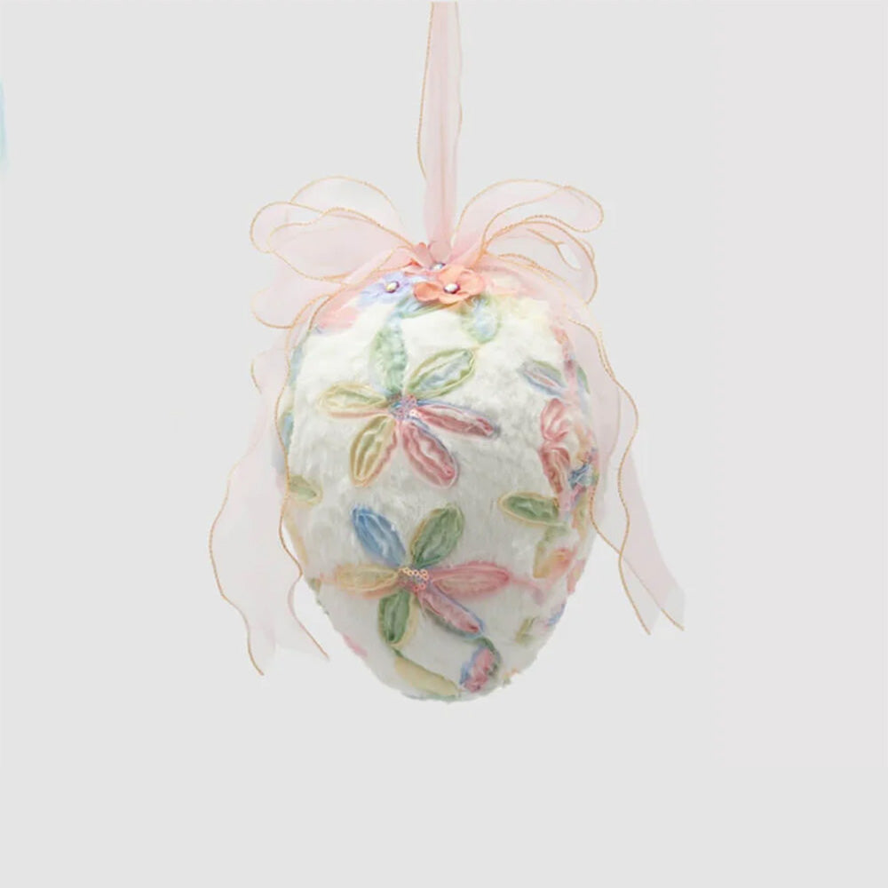 Decoro Uovo Fiocco da Appendere 2 Colori Assortiti H. 20 - EDG