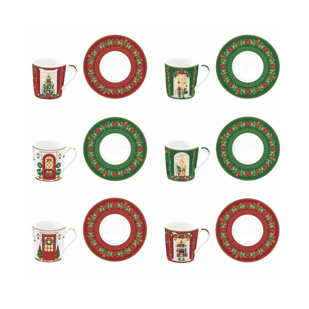 Set 6 tazzine caffè “Festive Avenue” – 100 ml e Piattini con Gift Box - Easy Life