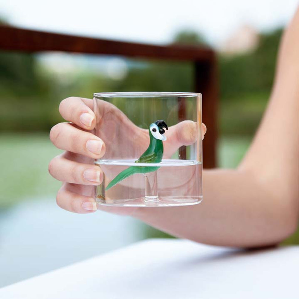 Bicchiere in Vetro Borosilicato Decoro Papagallo Capacità 250ml - WD Lifestyle