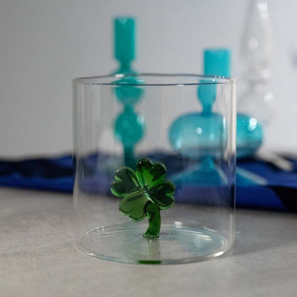 Bicchiere in vetro borosilicato Decoro Quadrifoglio Capacità 250ml - WD Lifestyle