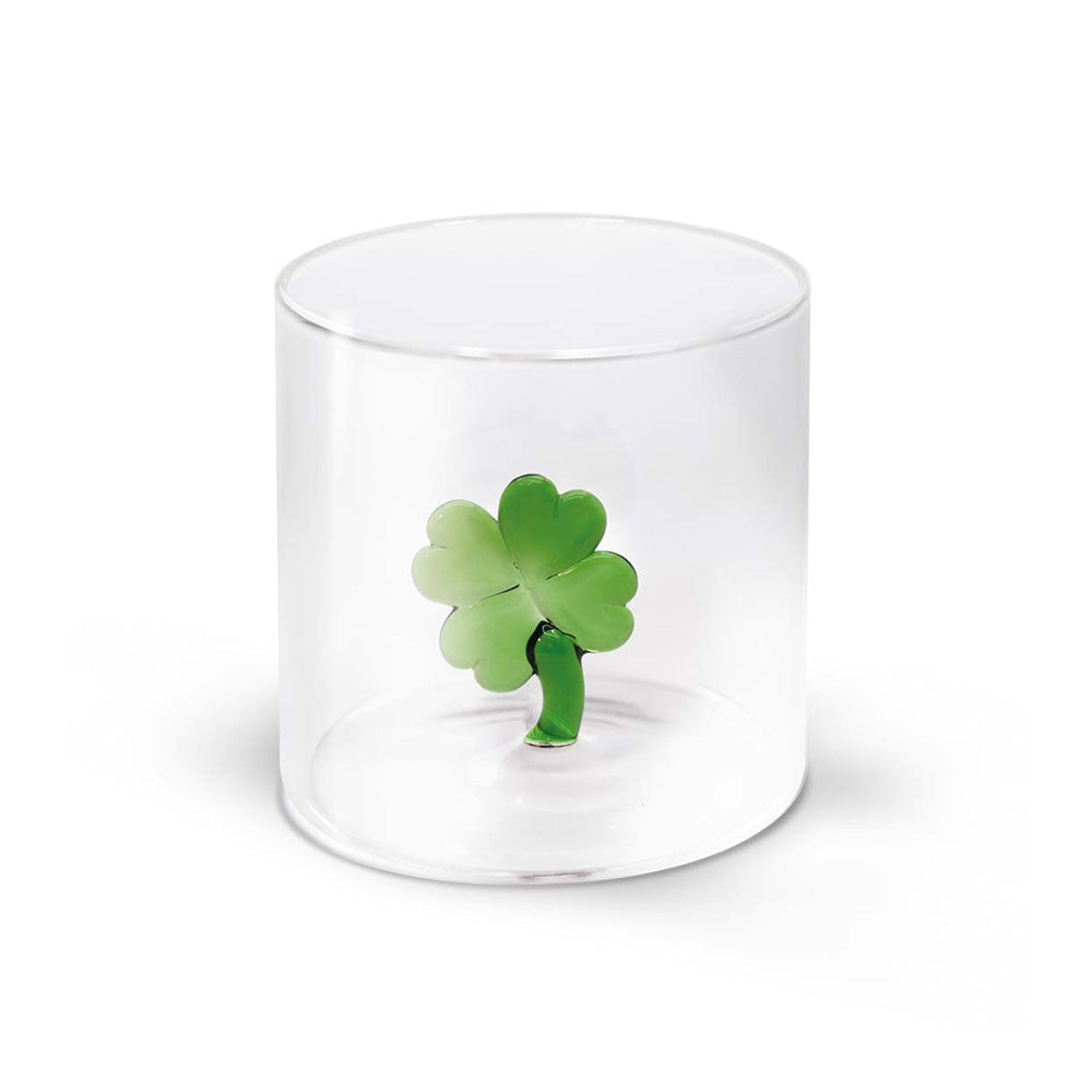 Bicchiere in vetro borosilicato Decoro Quadrifoglio Capacità 250ml - WD Lifestyle