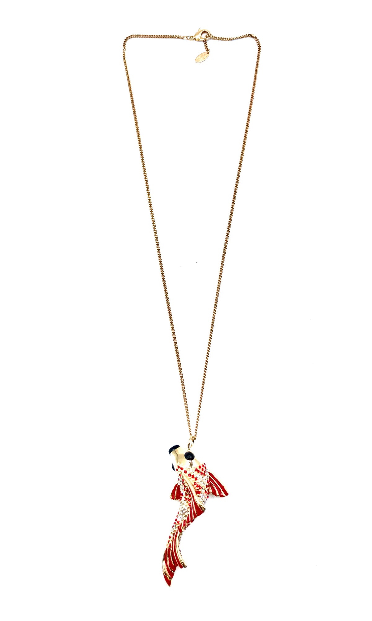 Pendente carpa rosso swarovski in ottone smaltato