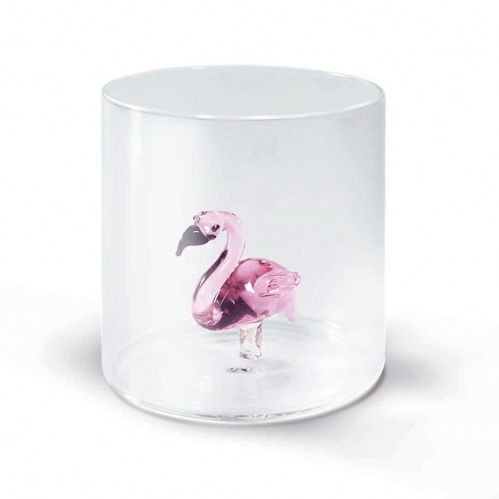 Bicchiere Figura Colorata in Vetro Borosilicato Fenicottero 250ml