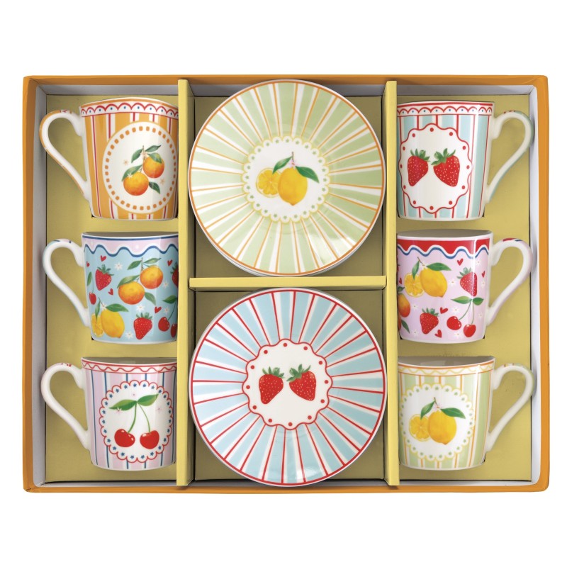 Set 6 tazzine espresso 100 ml con piattini in gift box - Fleurs et Citrons - Easy Life