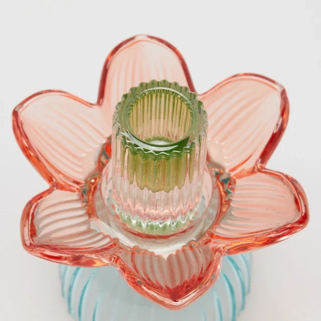 Portacandela Flower in Vetro H 12,5 Cm D 12 Cm Blu Mix - EDG