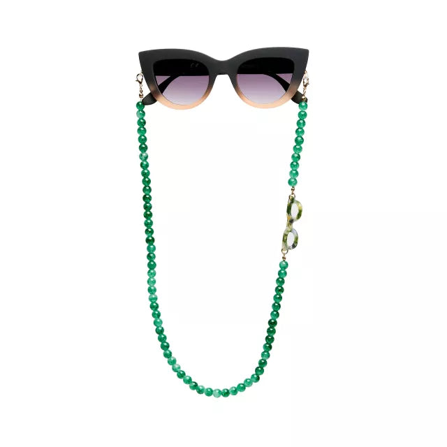 Collana bijoux per occhiali con palline in vetro Emerald - Più Forty