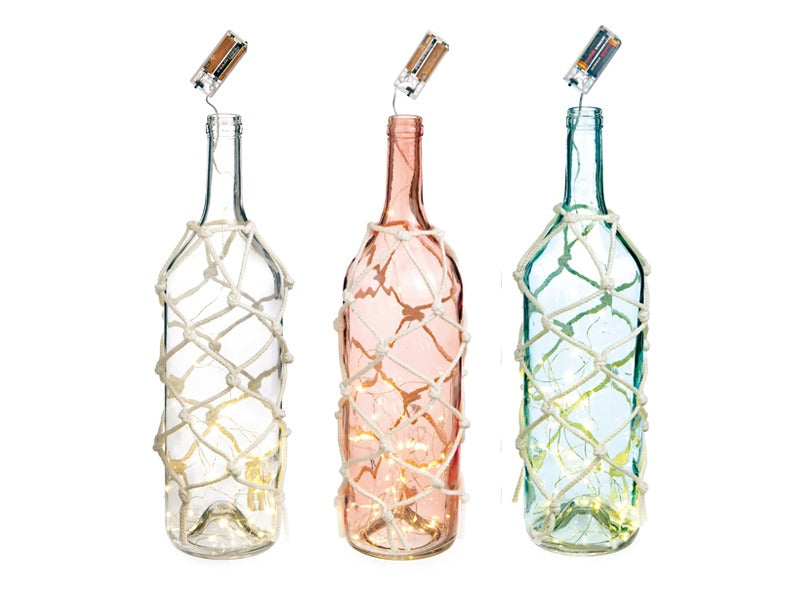 Bottiglie decorative in vetro con luci a batteria H.54cm colori assortiti Bruco