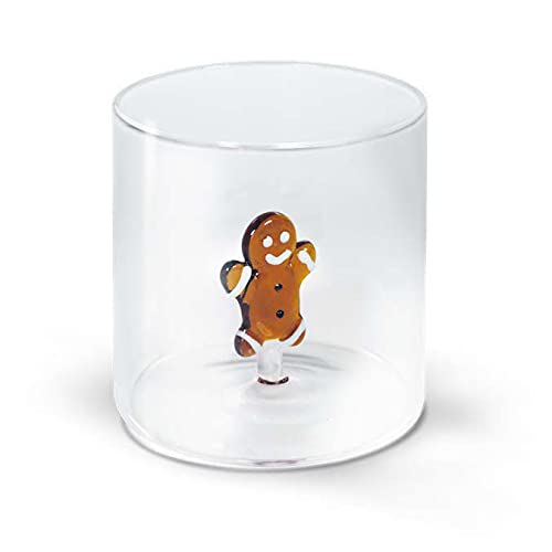 Bicchiere NATALE Bicchiere in vetro borosilicato in vetro colorato all’interno. Capacità: 250 ml. Misure: Ø 8 x h 8 cm. (BISCOTTO)