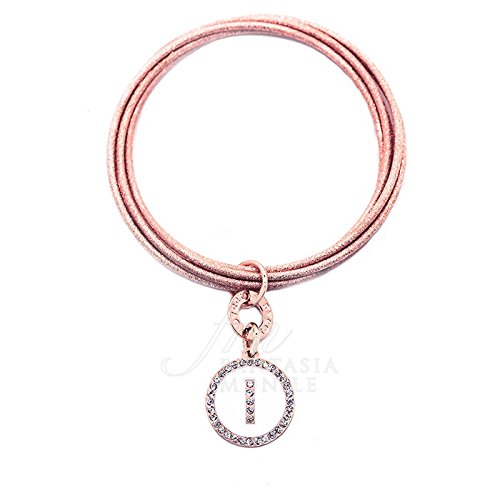 Bracciale Rigido 6 Cerchi Pink Iniziale White Nome Lettera I Dvccio 7861