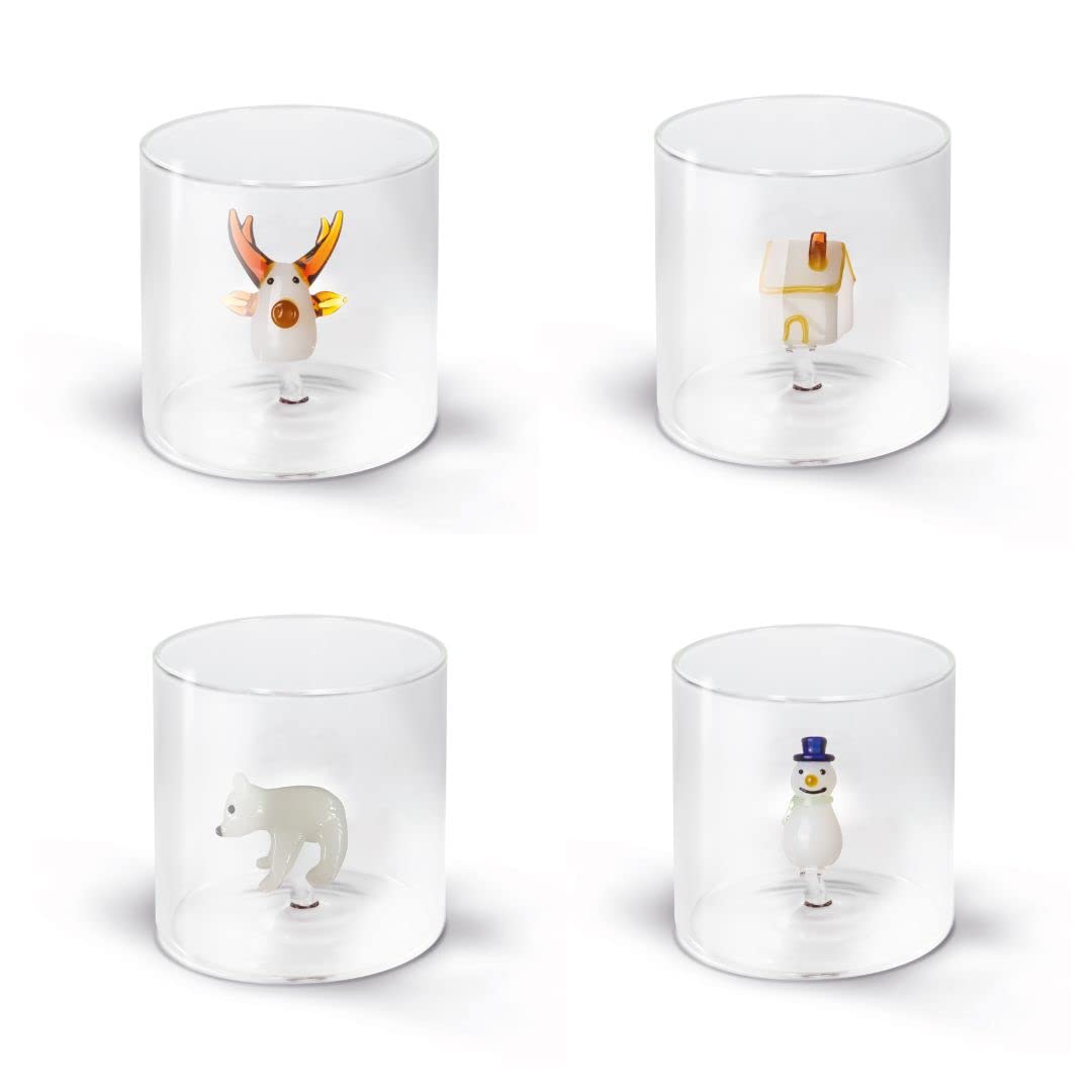 Set di 4 bicchieri in vetro borosilicato in confezione regalo. Capacità: 250 ml Figurina: Casa, Orso Polare, Rudolphe, Pupazzo di neve WD Lifestyle