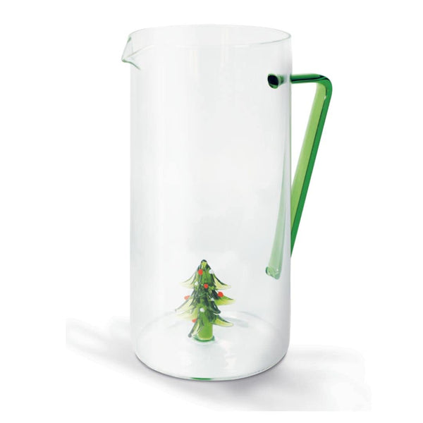 Brocca in vetro borosilicato con manico colorato in confezione regalo. Capacità: 1,2 litri. Figurina: Albero di Natale