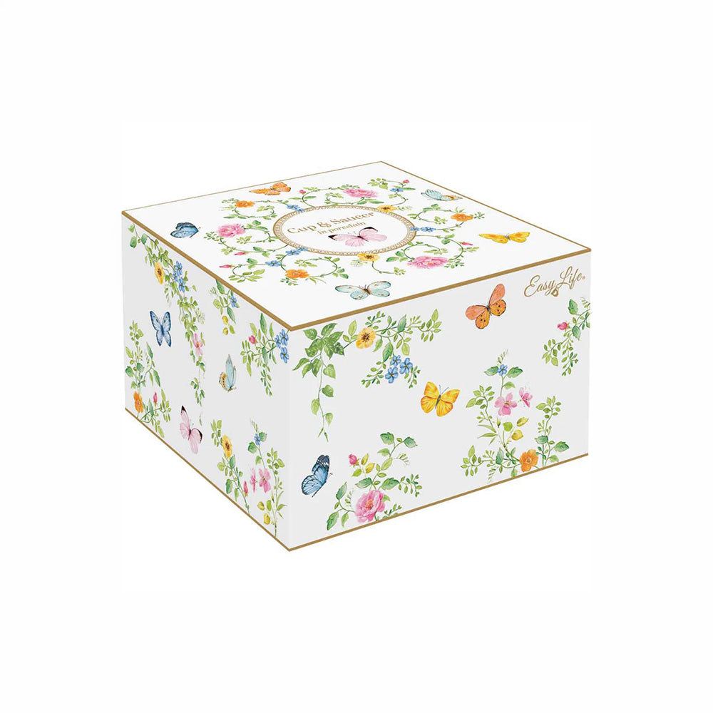Tazza 240 ml con piattino in porcellana in color box - Dancing Butterflies - Easy Life