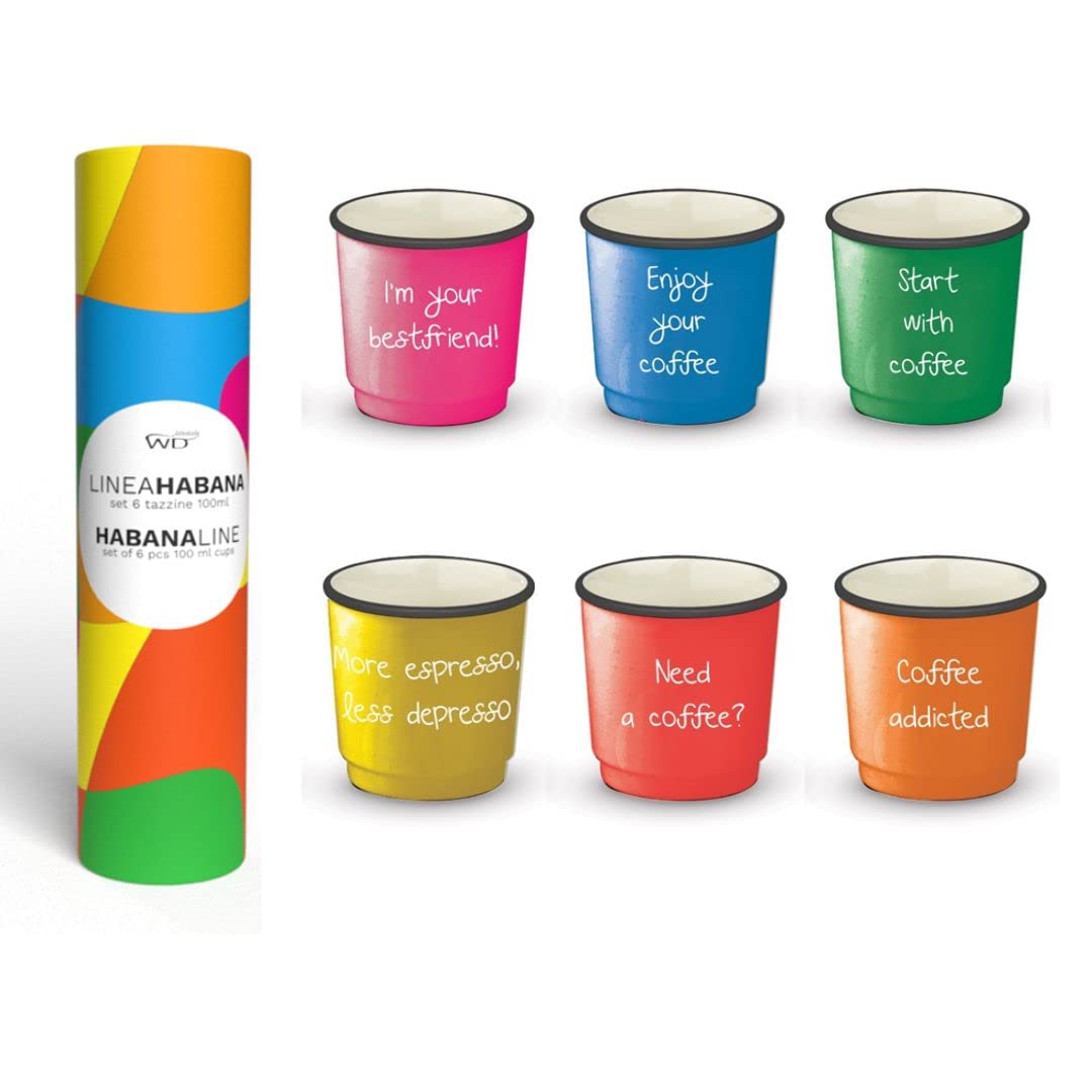 Set di 6 tazze da caffè 100 ml in porcellana New Bone China. In confezione regalo WD Lifestyle