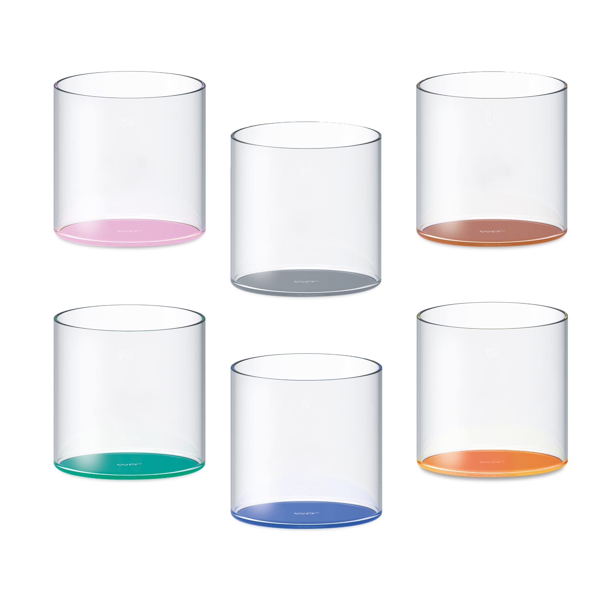 Set di 6 bicchieri in vetro borosilicato con fondo colorato. Capacità: 250 ml. WD Lifestyle
