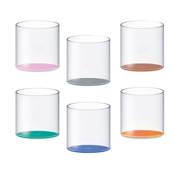 WD LIFESTYLE Set di 6 bicchieri in vetro borosilicato con fondo colorato. Capacità: 250 ml.