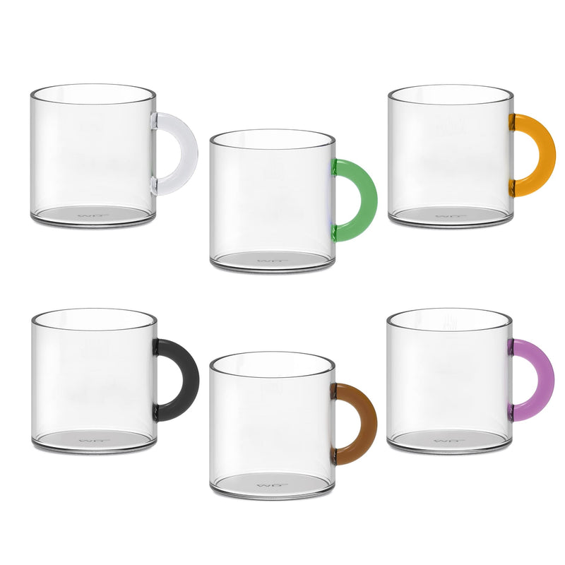 Set di 6 tazze da caffè in vetro borosilicato Capacità: 100 ml Manico colorato in massa