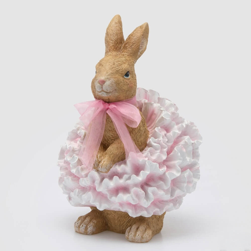 Decoro Coniglietta con tutu floreale in poliresina H.32cm - EDG
