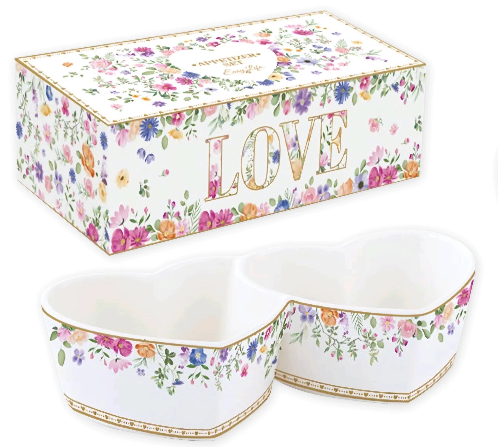 Set aperitivo in porcellana 2 ciotole forma cuore in color box - Mon Amour - Easy Life