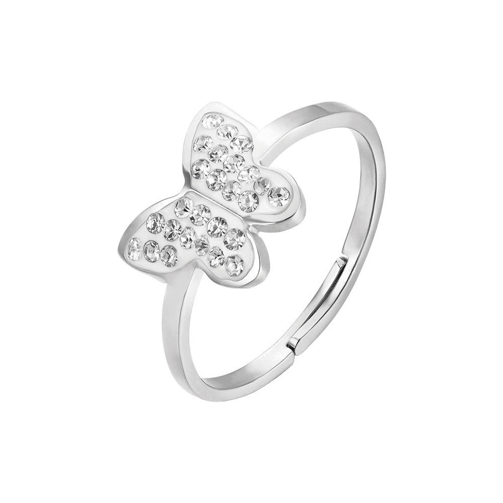 Anello donna in acciaio con farfalla e cristalli bianchi misura S - Luca Barra