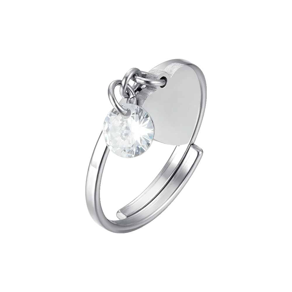 Anello donna in acciaio con cuore e zircone bianco Misura regolabile. - Luca Barra