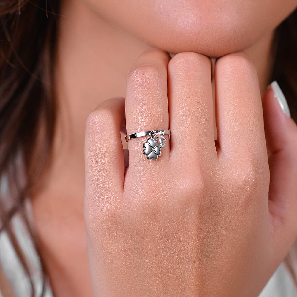Anello donna in acciaio con quadrifoglio e zircone bianco Misura regolabile - Luca Barra