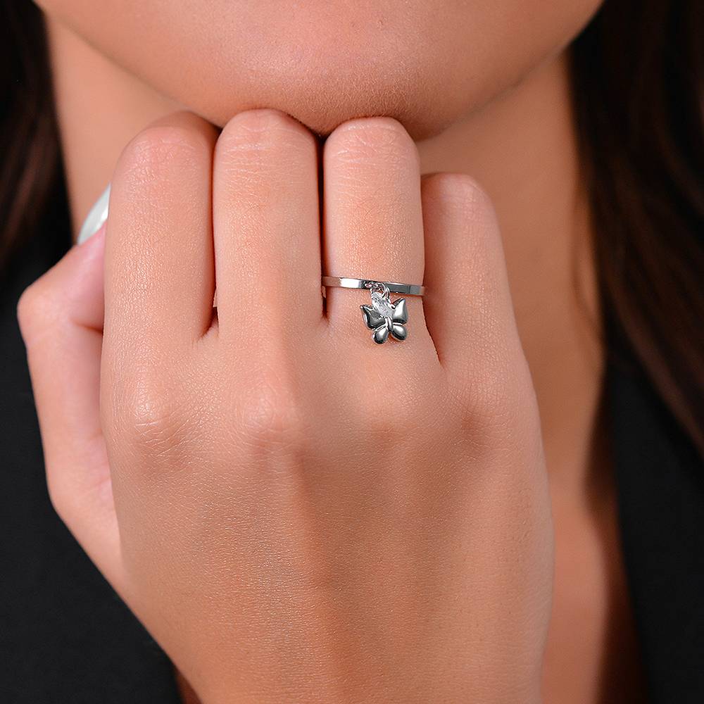 Anello donna in acciaio con farfalla e zircone bianco - Luca Barra