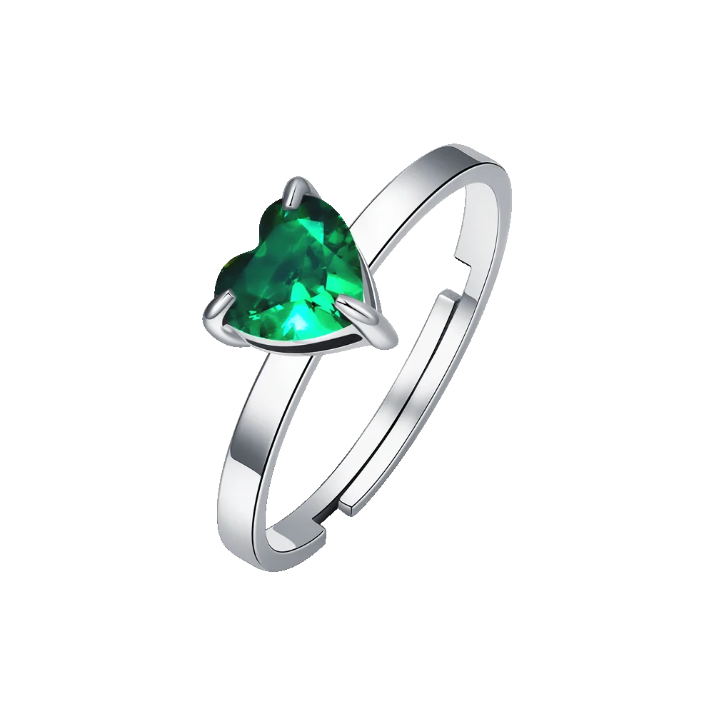 Anello donna in acciaio con cuore cristallo verde Misura regolabile Diametro cristallo: 6 mm - Luca Barra