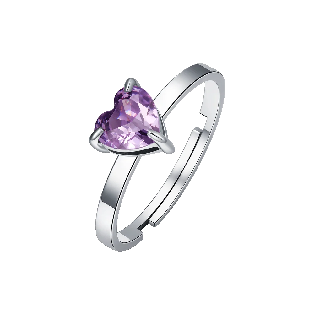 Anello donna in acciaio con cuore cristallo viola Misura regolabile Diametro cristallo: 6 mm  - Luca Barra