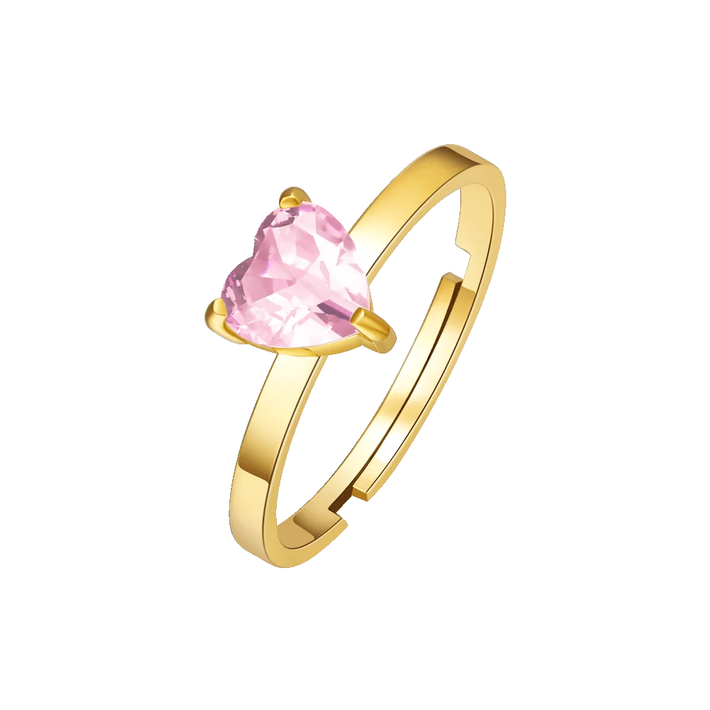 Anello donna in acciaio IP Gold con cuore cristallo rosa Misura regolabile - Luca Barra