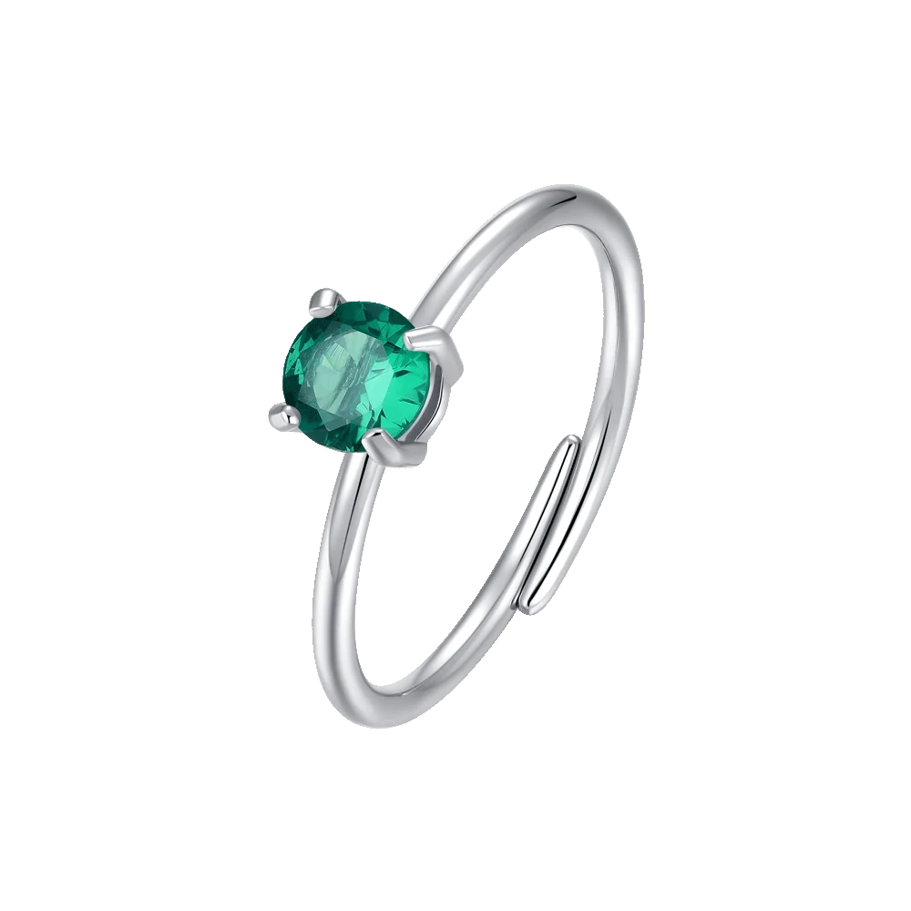 Anello solitario donna in acciaio con zircone verde Misura regolabile - Luca Barra