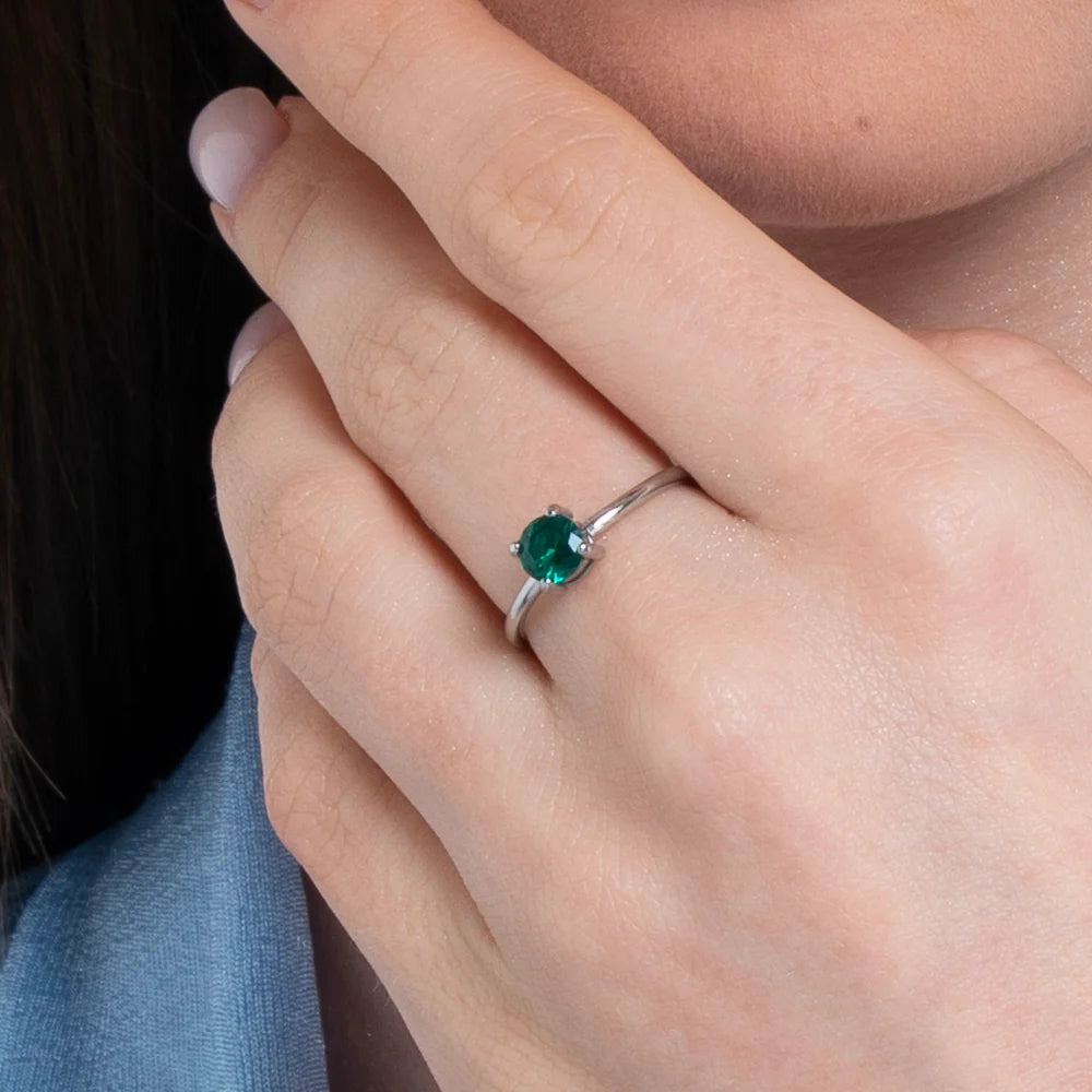 Anello solitario donna in acciaio con zircone verde Misura regolabile - Luca Barra
