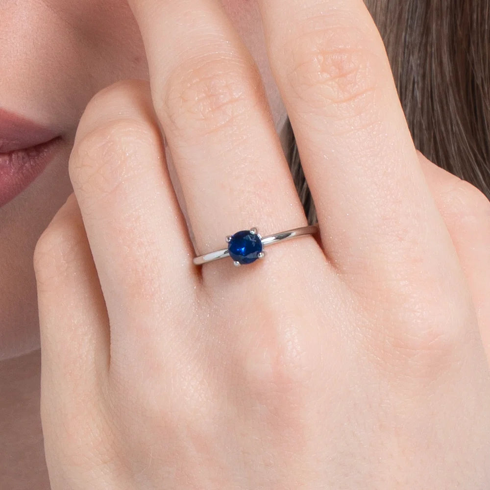 Anello solitario donna in acciaio con zircone blu Misura regolabile - Luca Barra