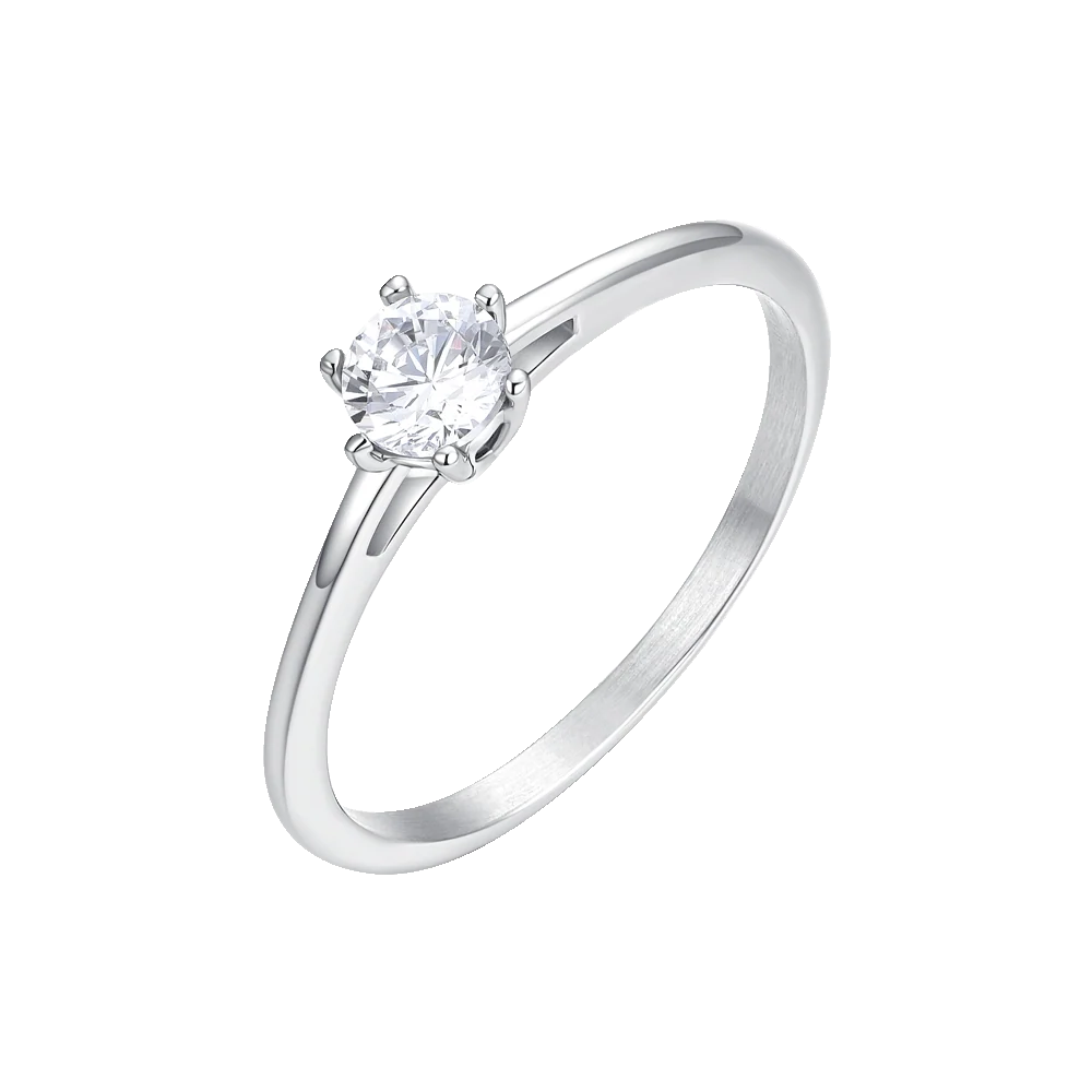 Anello solitario donna in acciaio con cristallo bianco taglia 14- Luca Barra
